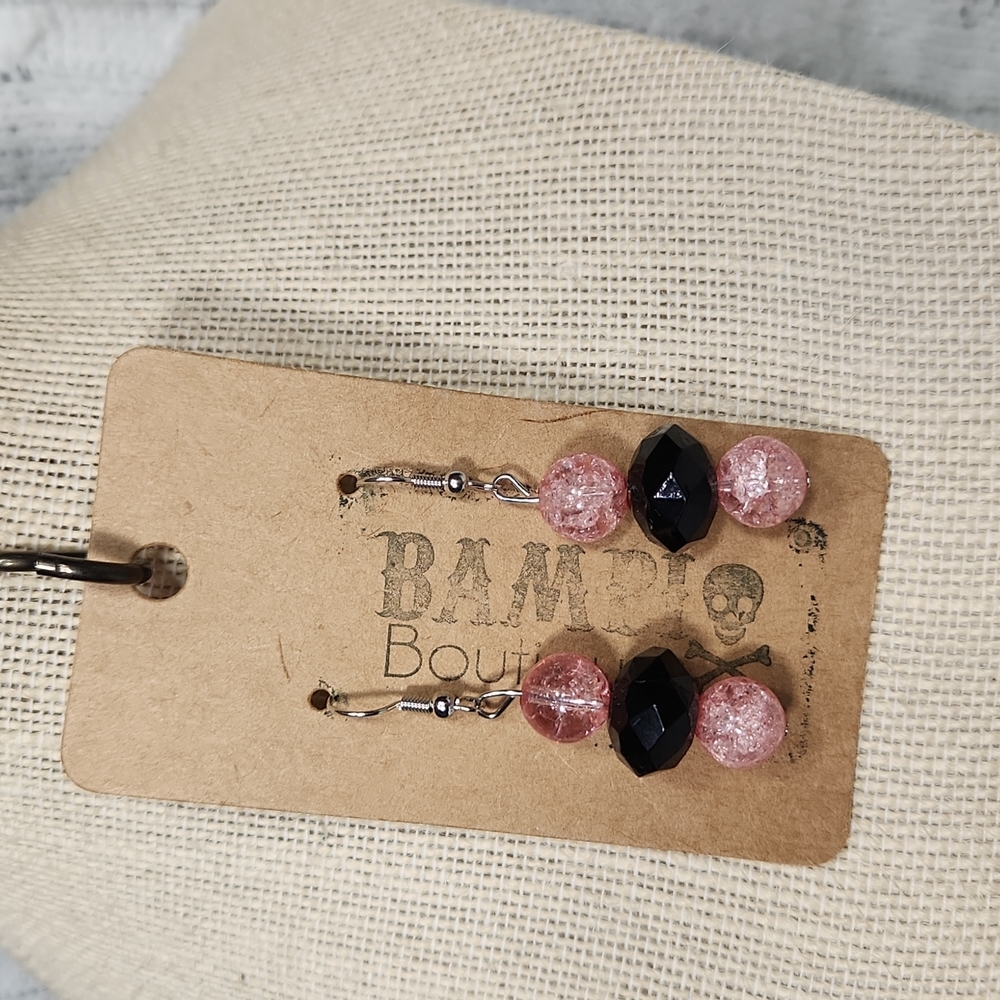 Handmade "Date Night"  Pink Crystal & Geometeric Bead Earrings